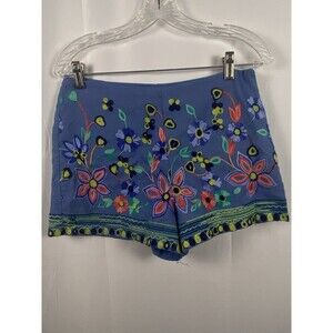 English Factory Women’s Sz L Blue Floral Embroidered Shorts Lined Side Zip
